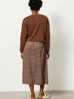 FatFace Brown Ditsy Petite Noa 2in1 Midi Dress
