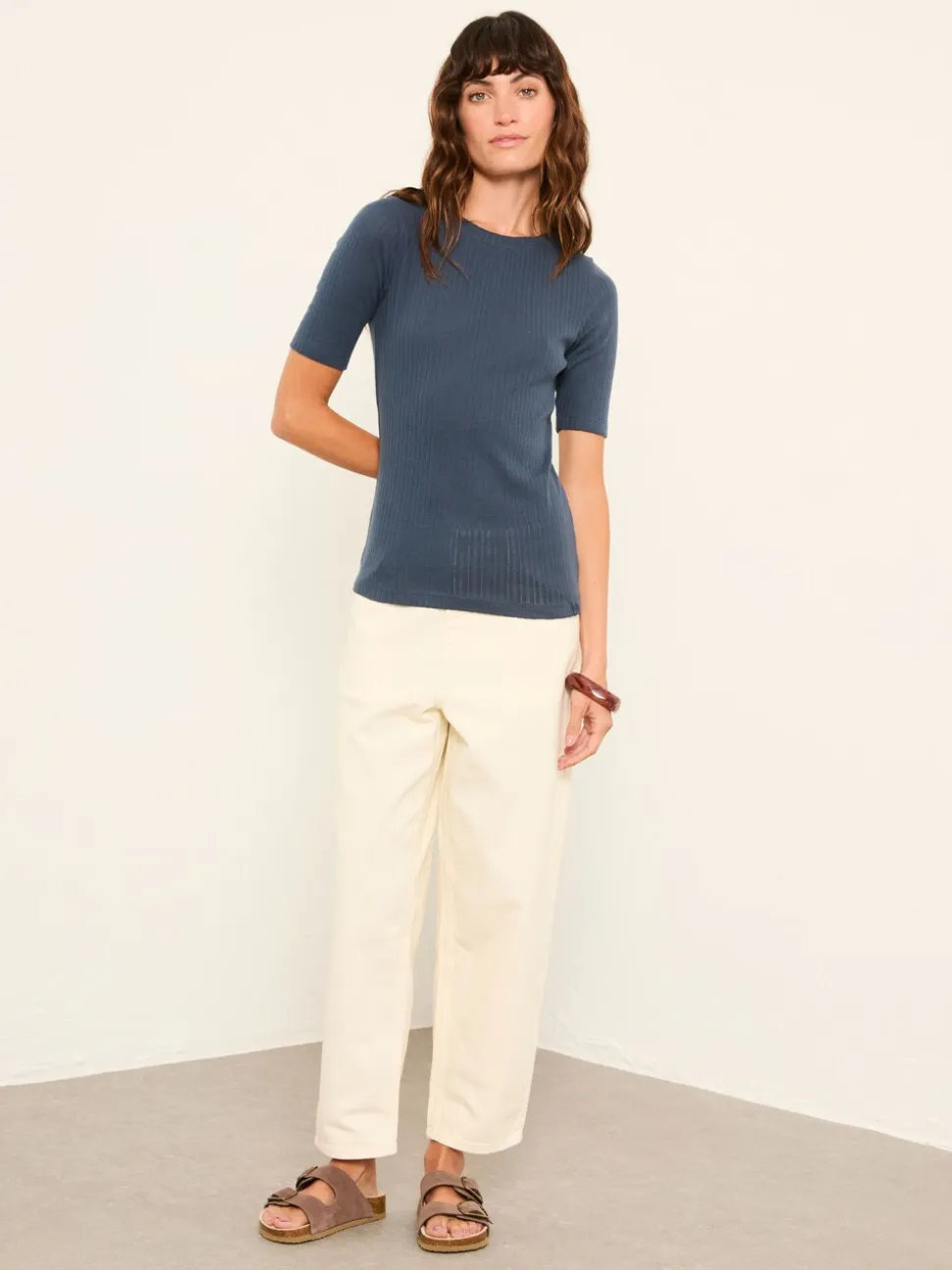 FatFace Callie Navy Pointelle Top