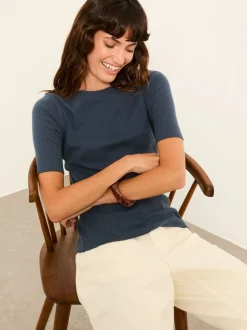 FatFace Callie Navy Pointelle Top