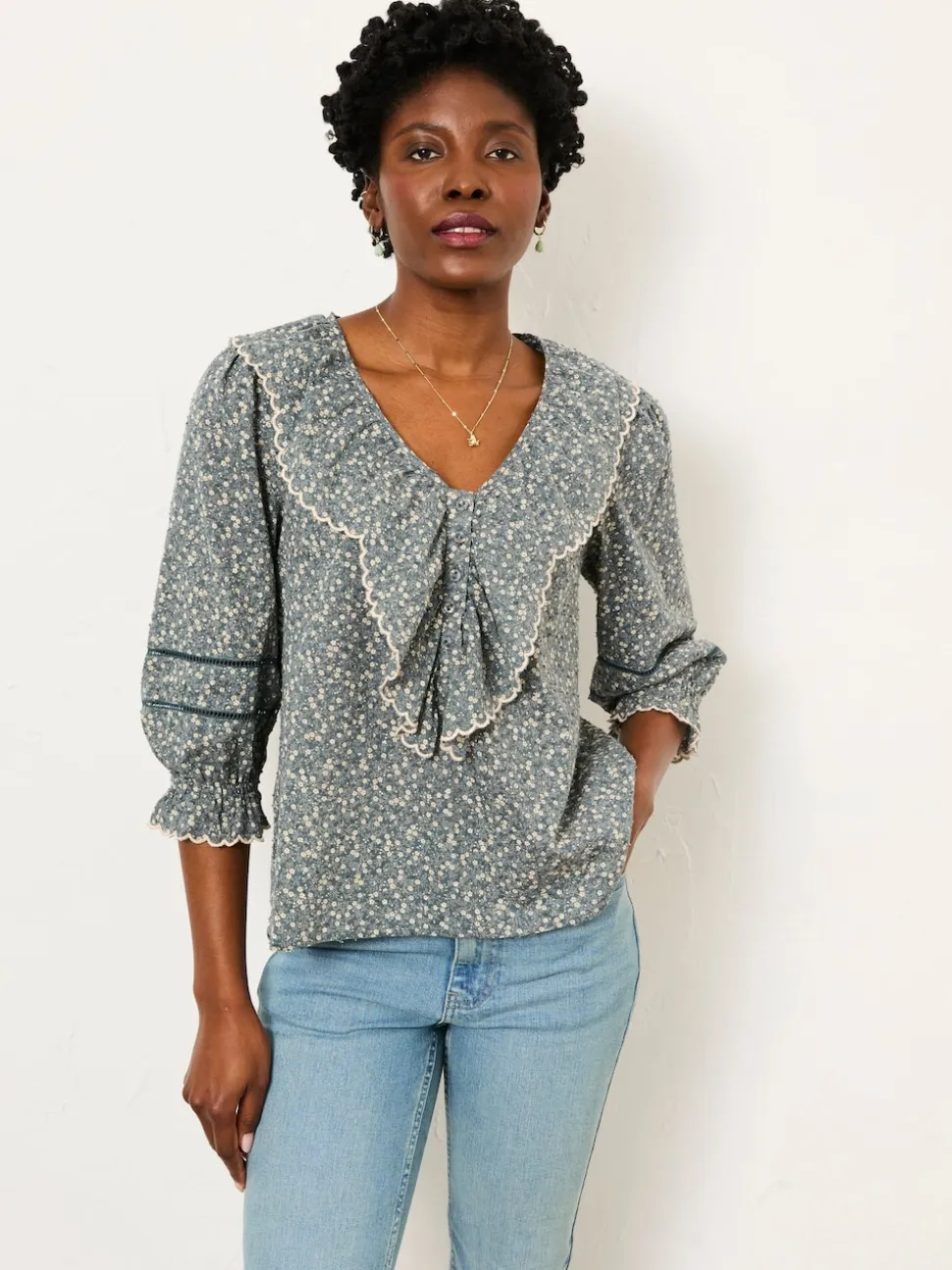 FatFace Carly Blue Ditsy Blouse