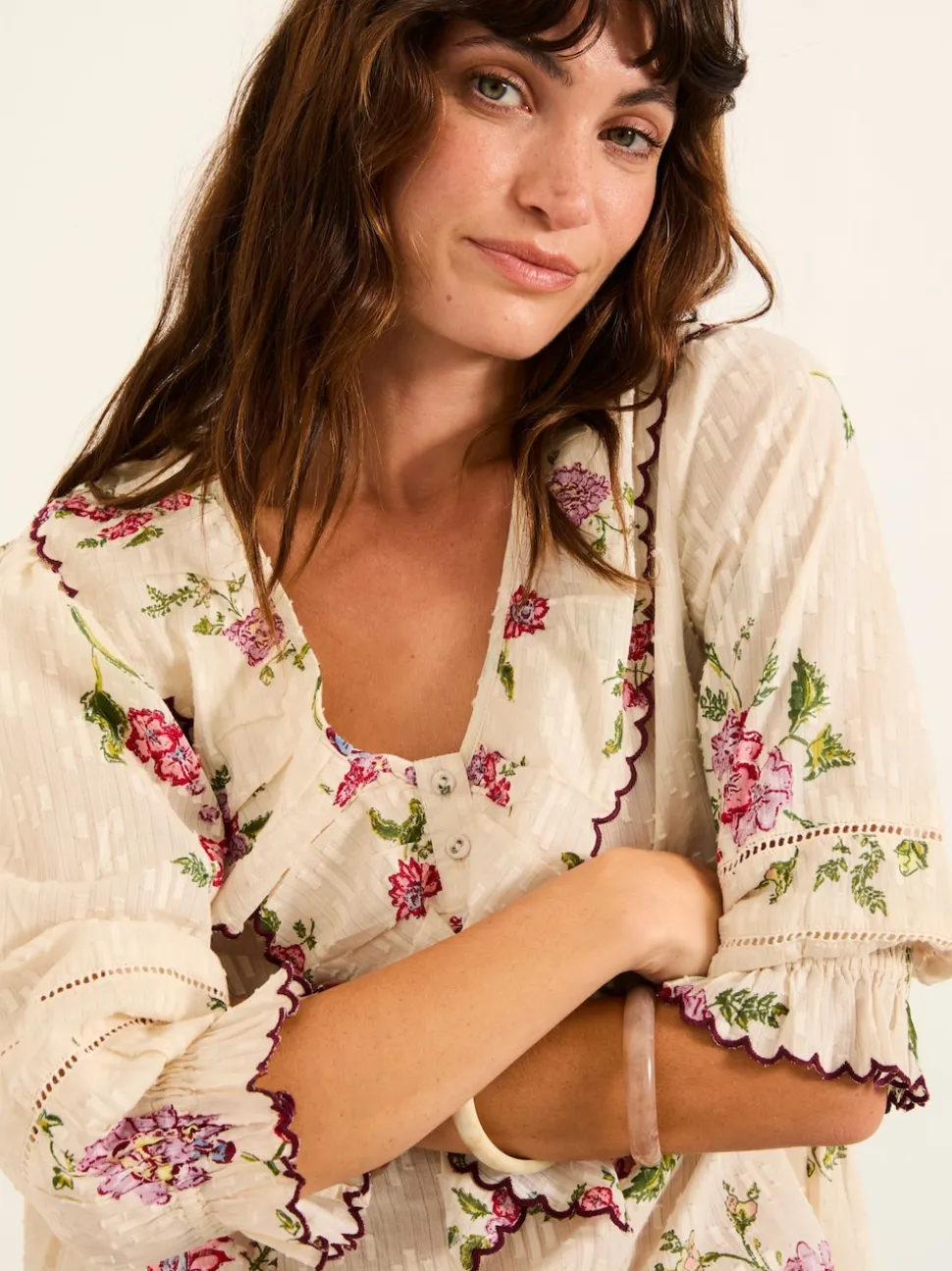 FatFace Carly Ivory Spring Floral Blouse