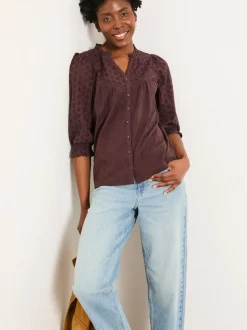 FatFace Claire Chocolate Brown Broderie Top