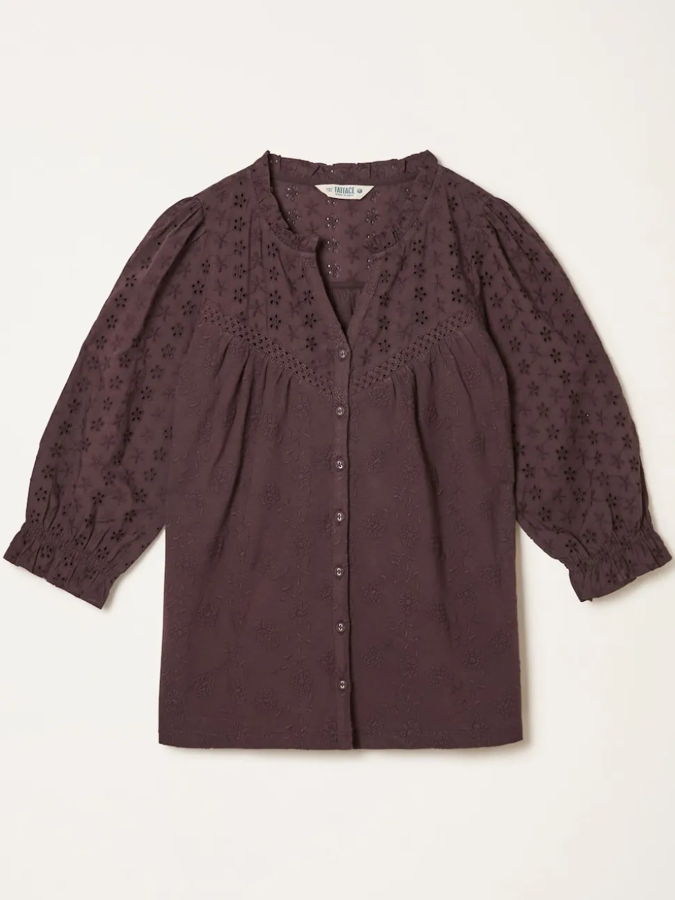 FatFace Claire Chocolate Brown Broderie Top
