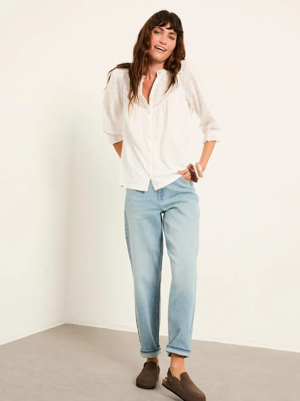FatFace Claire Ivory Broderie Top
