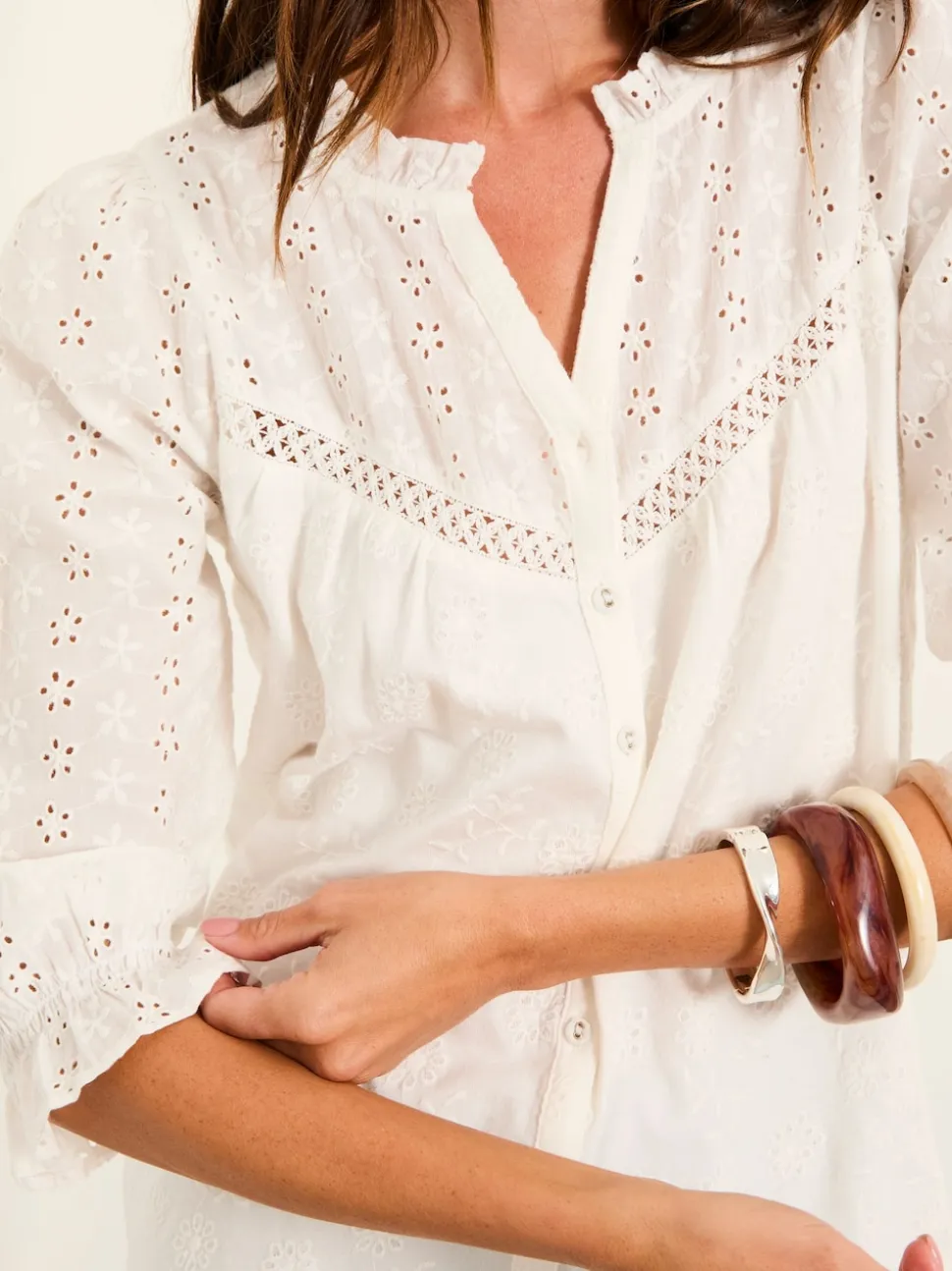 FatFace Claire Ivory Broderie Top