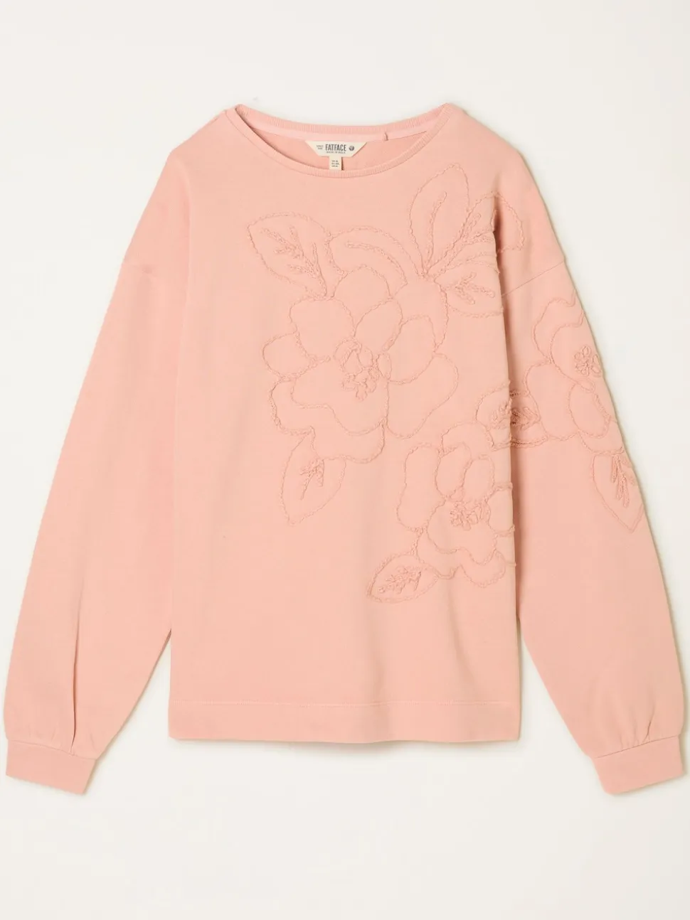 FatFace Coral Pink Floral Embroidered Crew Sweat