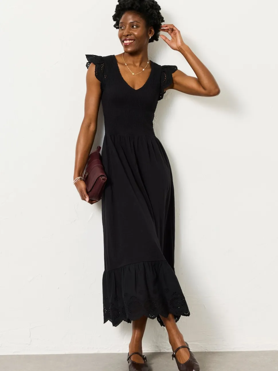 FatFace Demi Black Petite Jersey Midi Dress