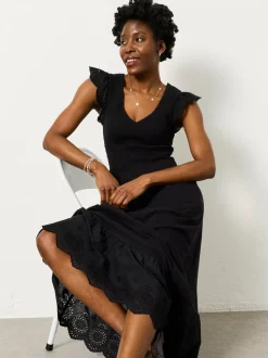 FatFace Demi Black Petite Jersey Midi Dress