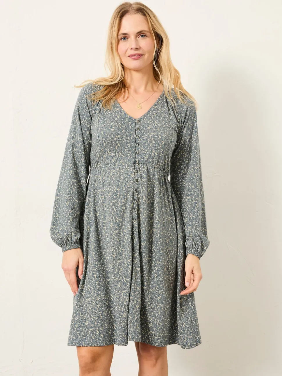 FatFace Em Blue Ditsy Jersey Dress