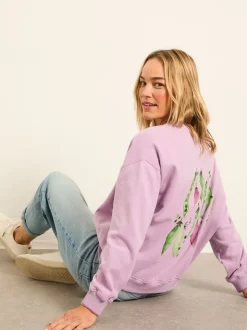FatFace Emily Lilac Purple Sweet Pea Graphic Crew Sweat