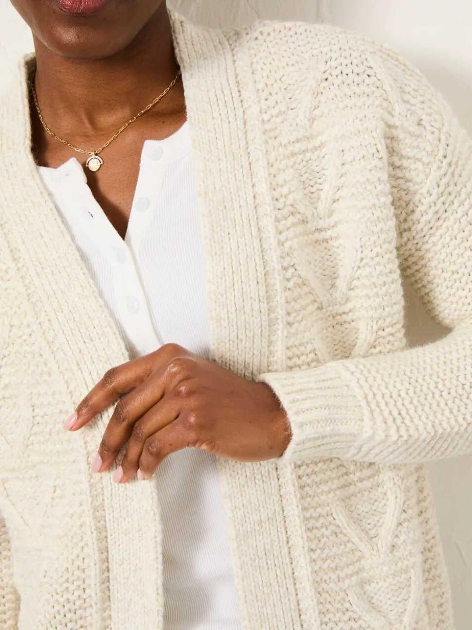 FatFace Ezzie Ivory Knitted Edge To Edge Cardigan