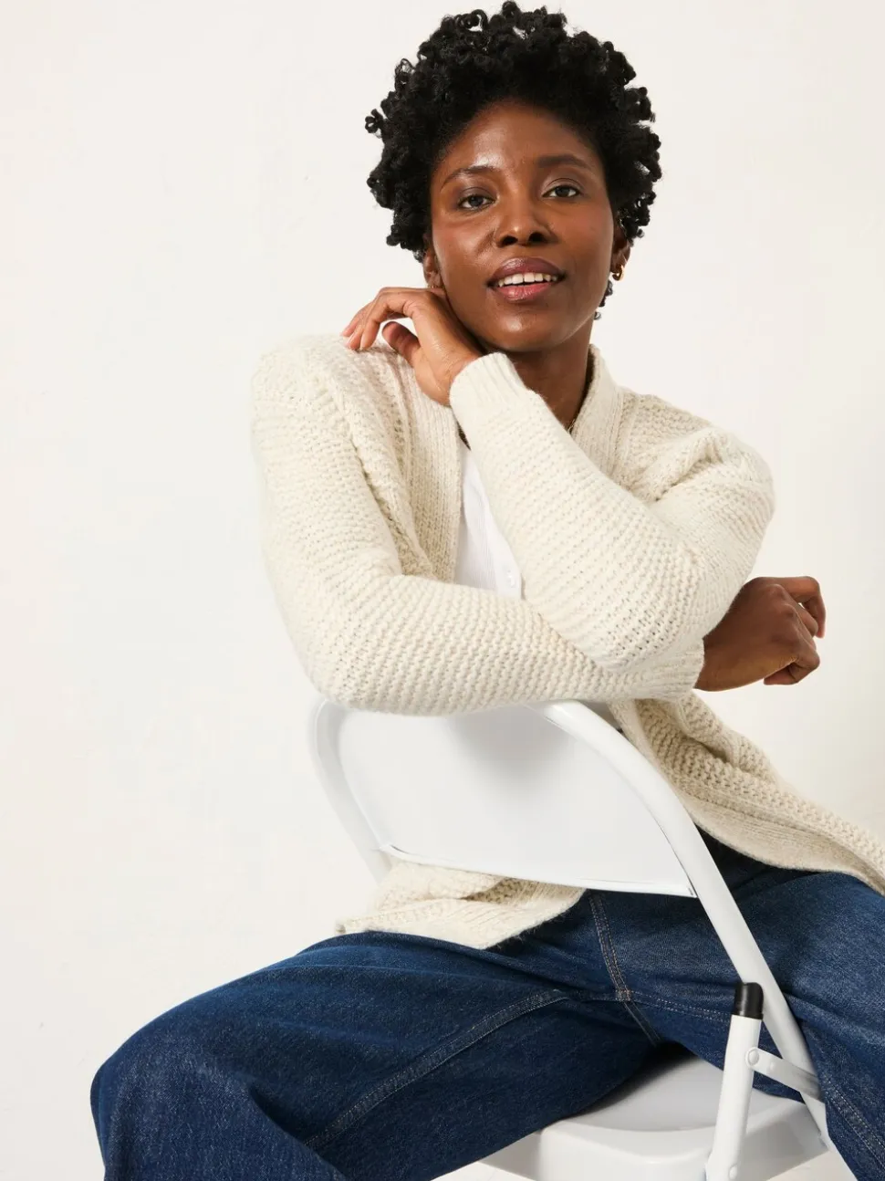 FatFace Ezzie Ivory Knitted Edge To Edge Cardigan