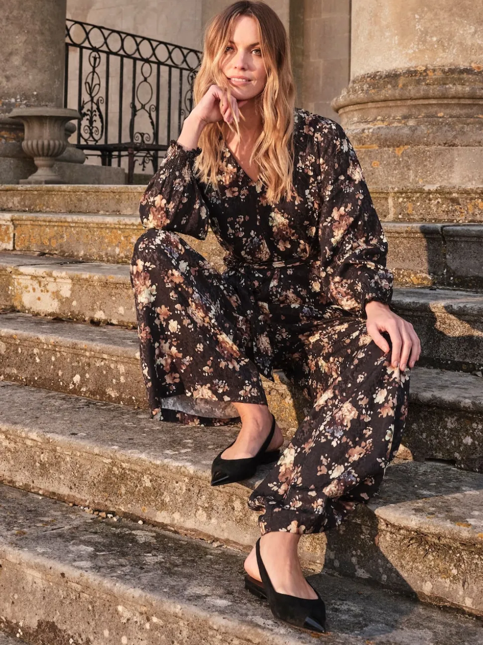 FatFace Fionn Black Floral Jumpsuit