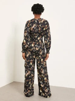 FatFace Fionn Black Floral Petite Jumpsuit