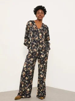 FatFace Fionn Black Floral Petite Jumpsuit