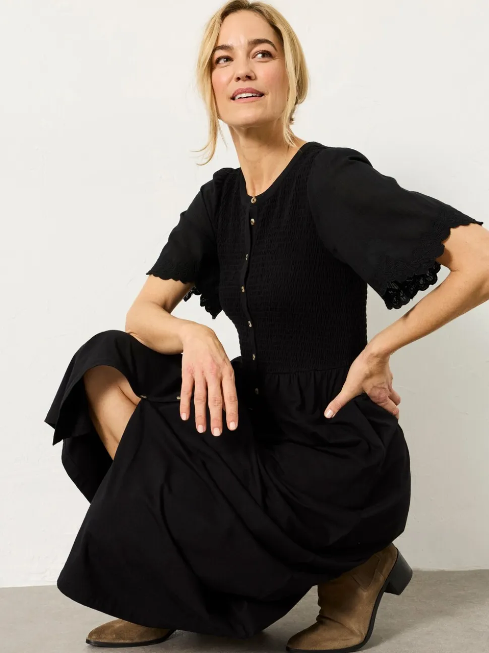 FatFace Fleur Black Jersey Midi Dress