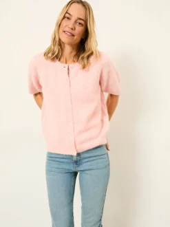 FatFace Georgina Pink Knitted Fluffy Cardigan