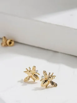 FatFace Gold Tone Bee Stud Earrings