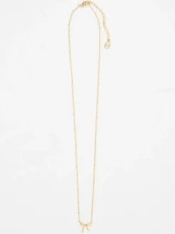 FatFace Gold Tone Bow Pendant Necklace