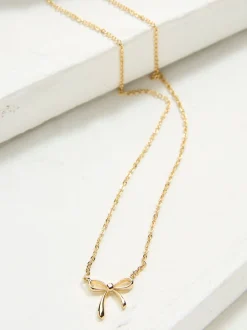 FatFace Gold Tone Bow Pendant Necklace