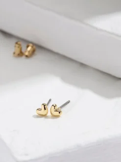 FatFace Gold Tone Heart Stud Earrings