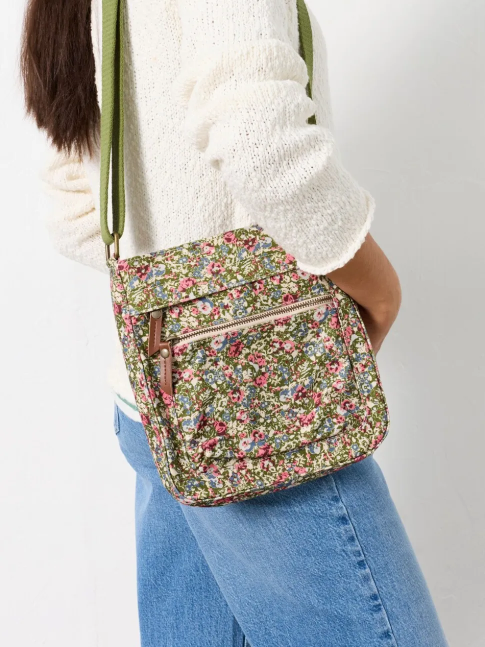 FatFace Green Ditsy Ditsy Floral Canvas Crossbody Bag