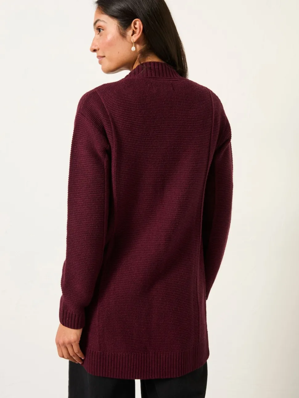 FatFace Harriet Burgundy Red Longline Knitted Cardigan