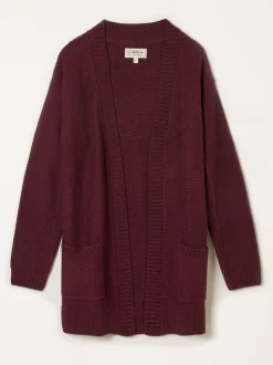 FatFace Harriet Burgundy Red Longline Knitted Cardigan