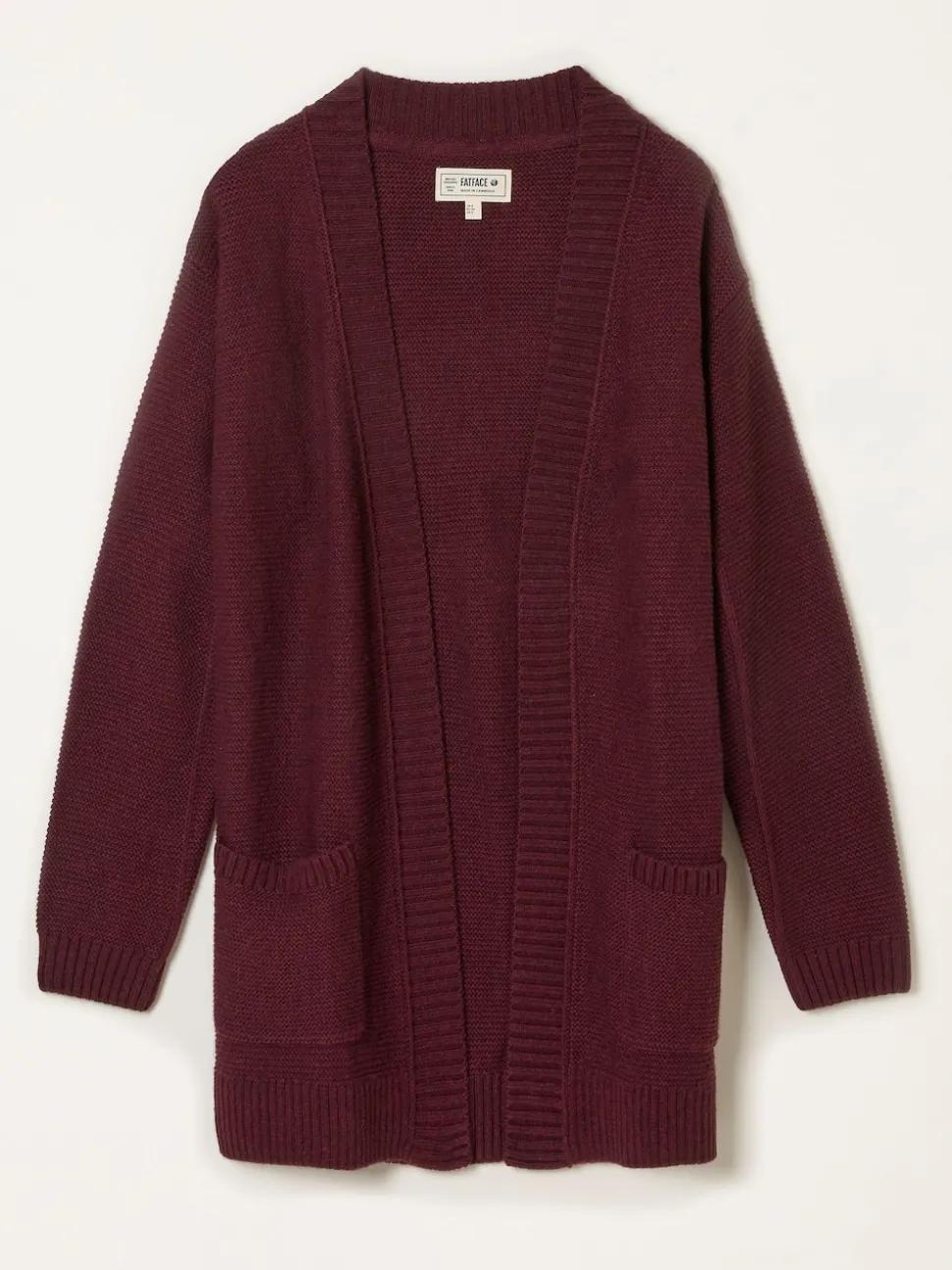 FatFace Harriet Burgundy Red Longline Knitted Cardigan