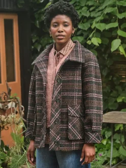 FatFace Heather Navy Check Coat