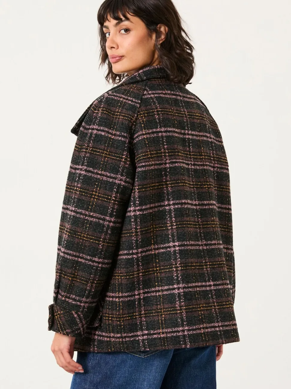 FatFace Heather Navy Check Coat