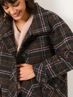 FatFace Heather Navy Check Coat