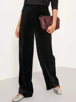 FatFace Hetty Black Wide Leg Crinkle Velvet Trousers