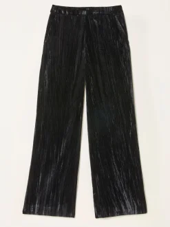 FatFace Hetty Black Wide Leg Crinkle Velvet Trousers