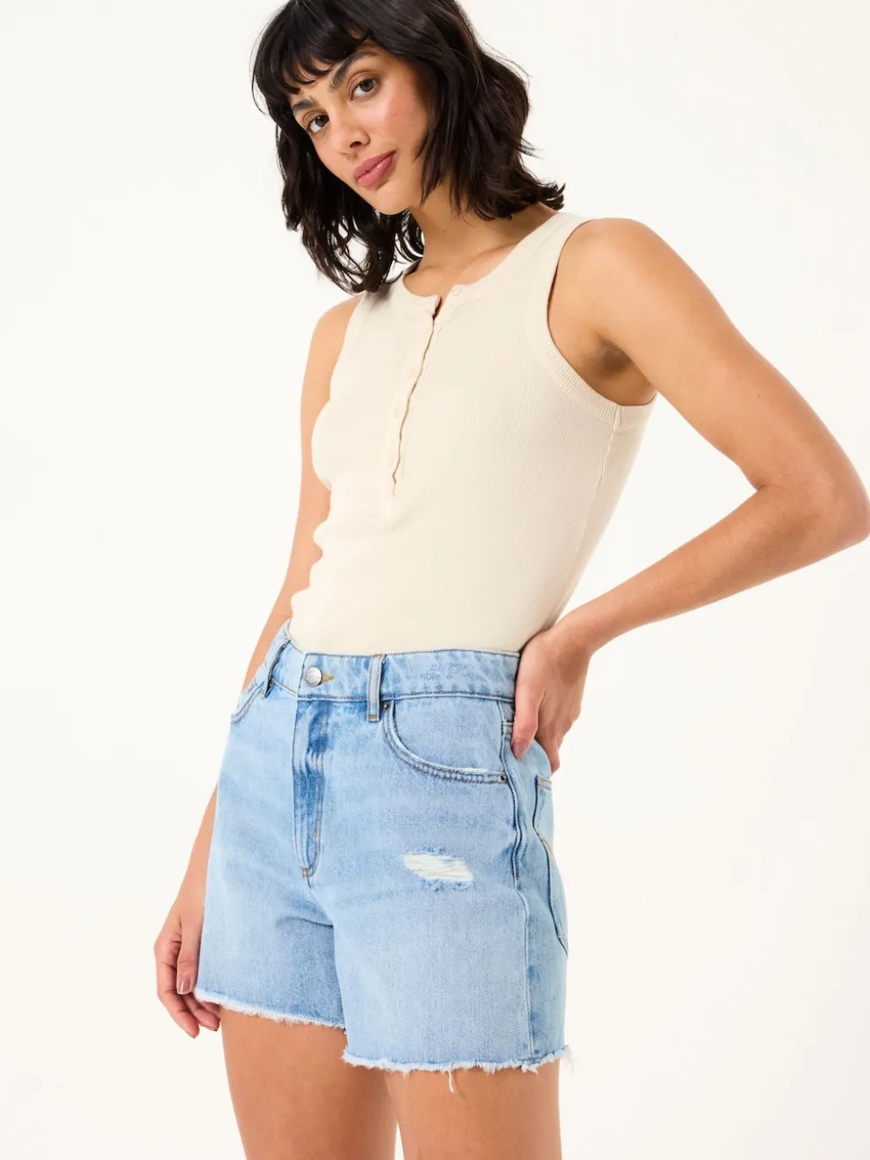 FatFace Holywell Light Blue Frayed Denim Shorts