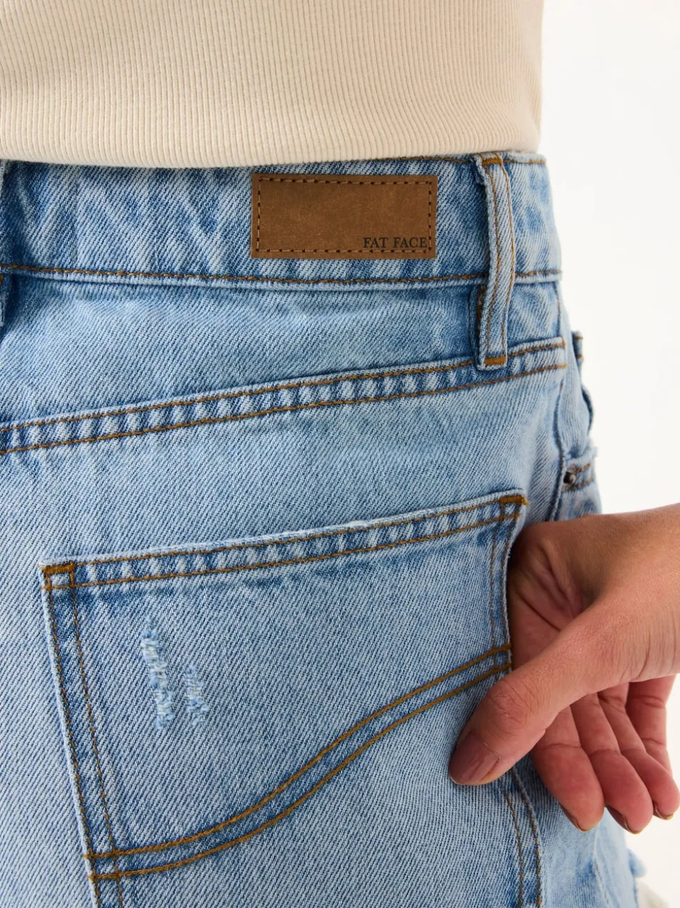 FatFace Holywell Light Blue Frayed Denim Shorts