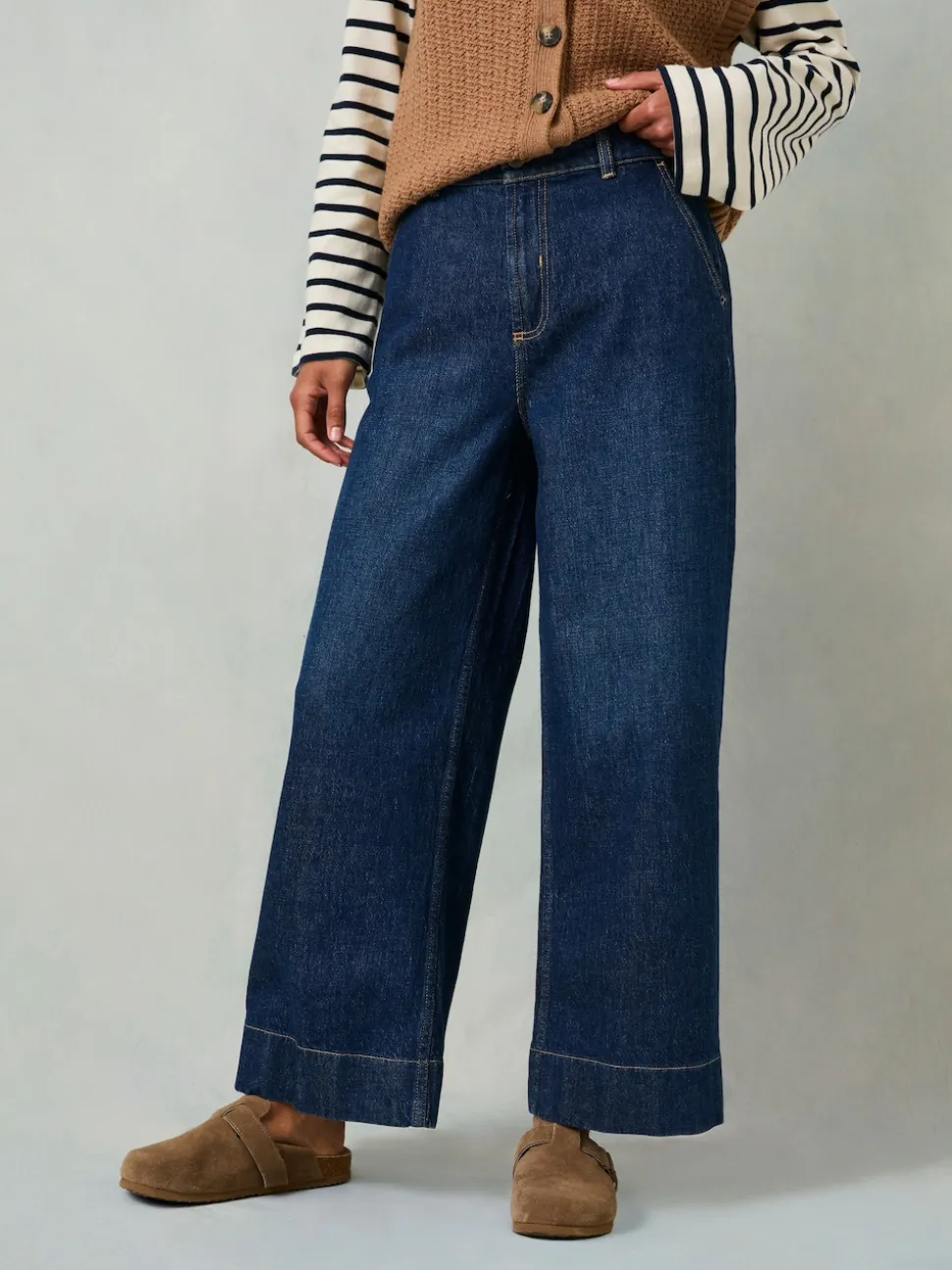 FatFace Hove Denim Dark Blue Wide Leg Crop Jeans