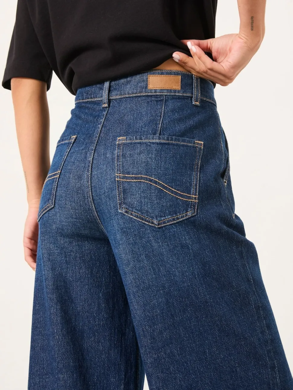 FatFace Hove Denim Dark Blue Wide Leg Crop Jeans