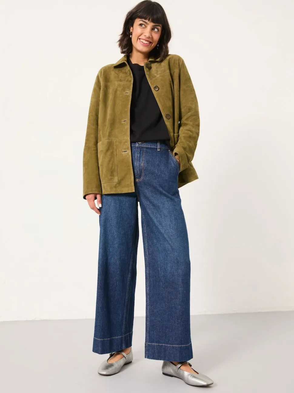 FatFace Hove Denim Dark Blue Wide Leg Crop Jeans
