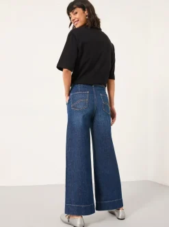 FatFace Hove Denim Dark Blue Wide Leg Crop Jeans