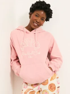 FatFace Imogen Pink Breakfast In Bed Graphic Overhead Hoodie