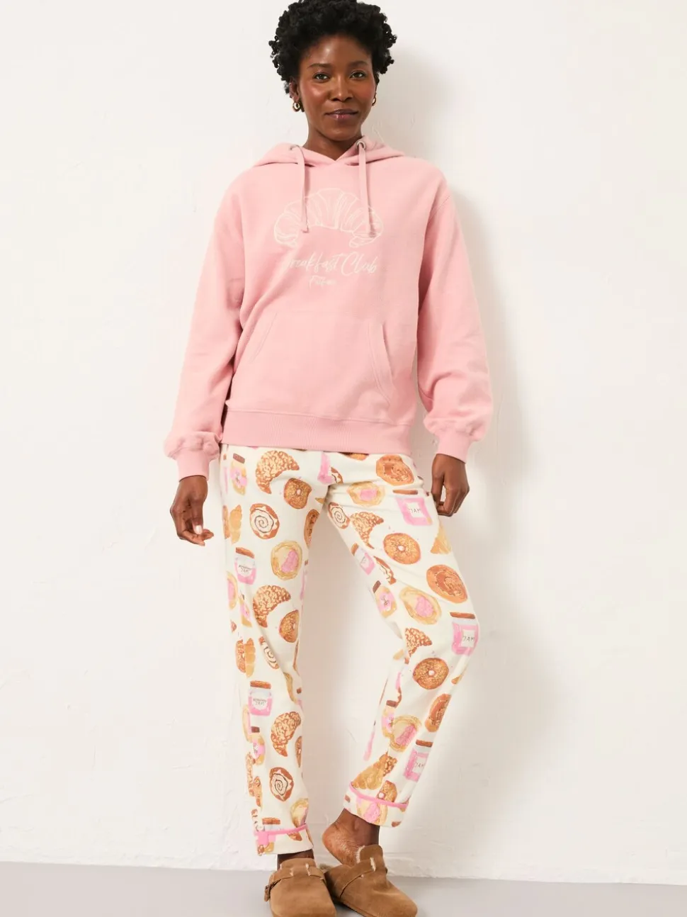 FatFace Imogen Pink Breakfast In Bed Graphic Overhead Hoodie
