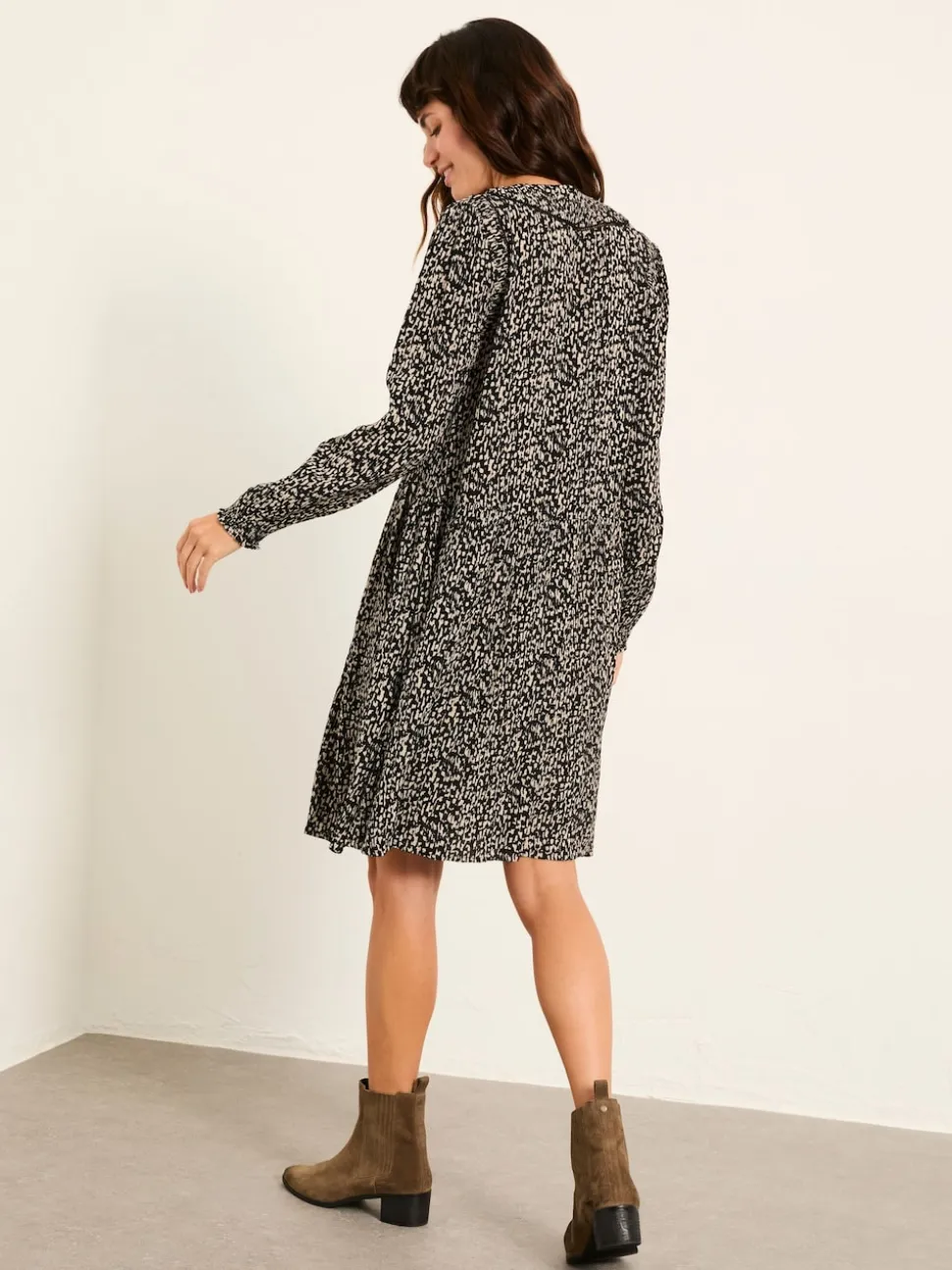 FatFace Inez Black Mono Texture Dress