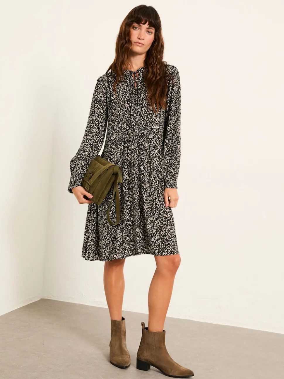 FatFace Inez Black Mono Texture Dress