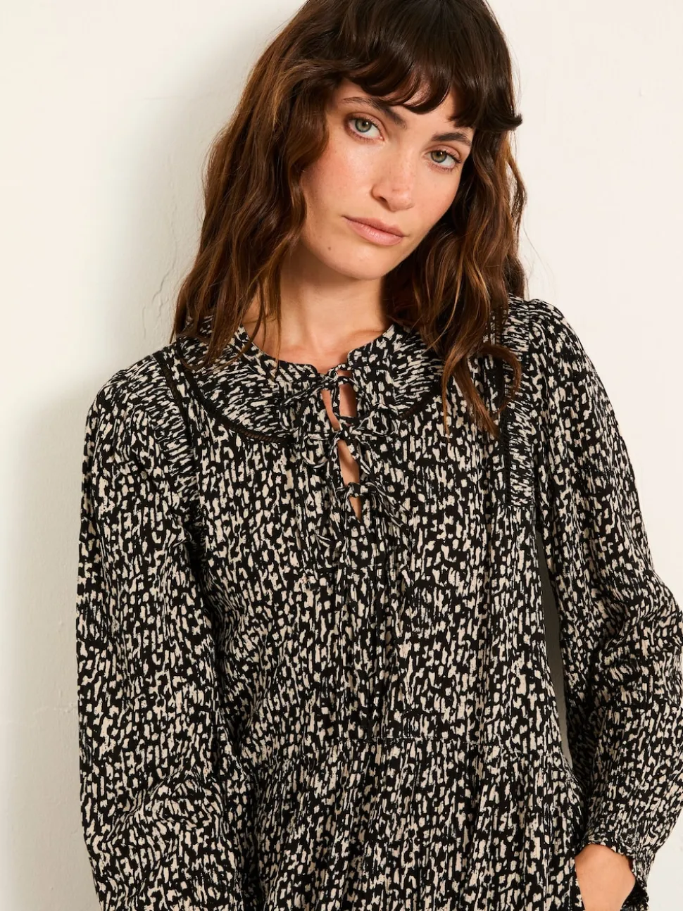 FatFace Inez Black Mono Texture Dress