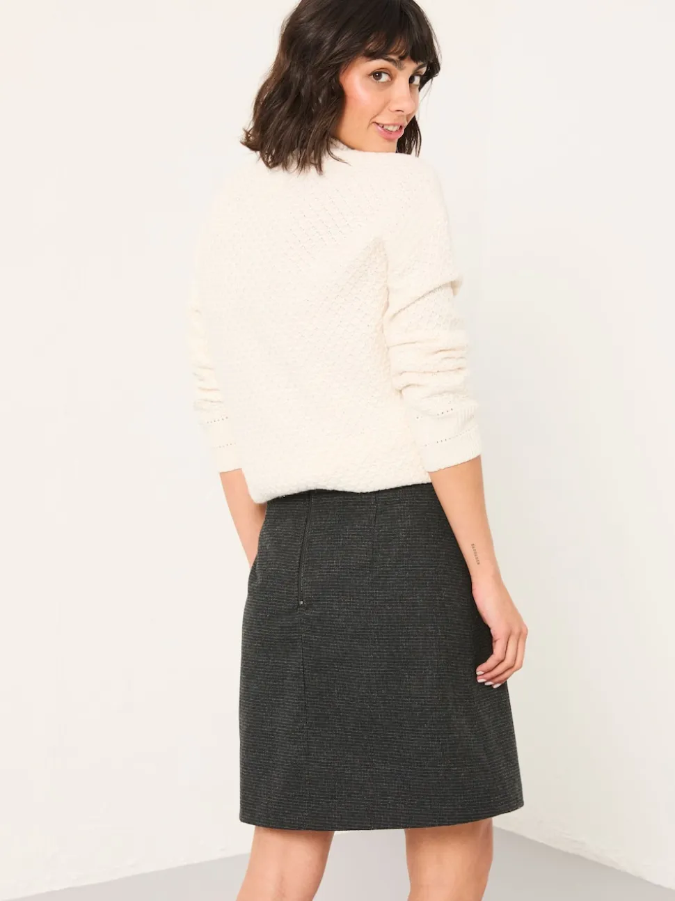 FatFace Jess Charcoal Grey Tweed Mini Skirt