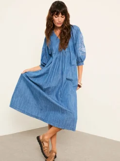 FatFace Jess Indigo Blue Denim Midi Dress
