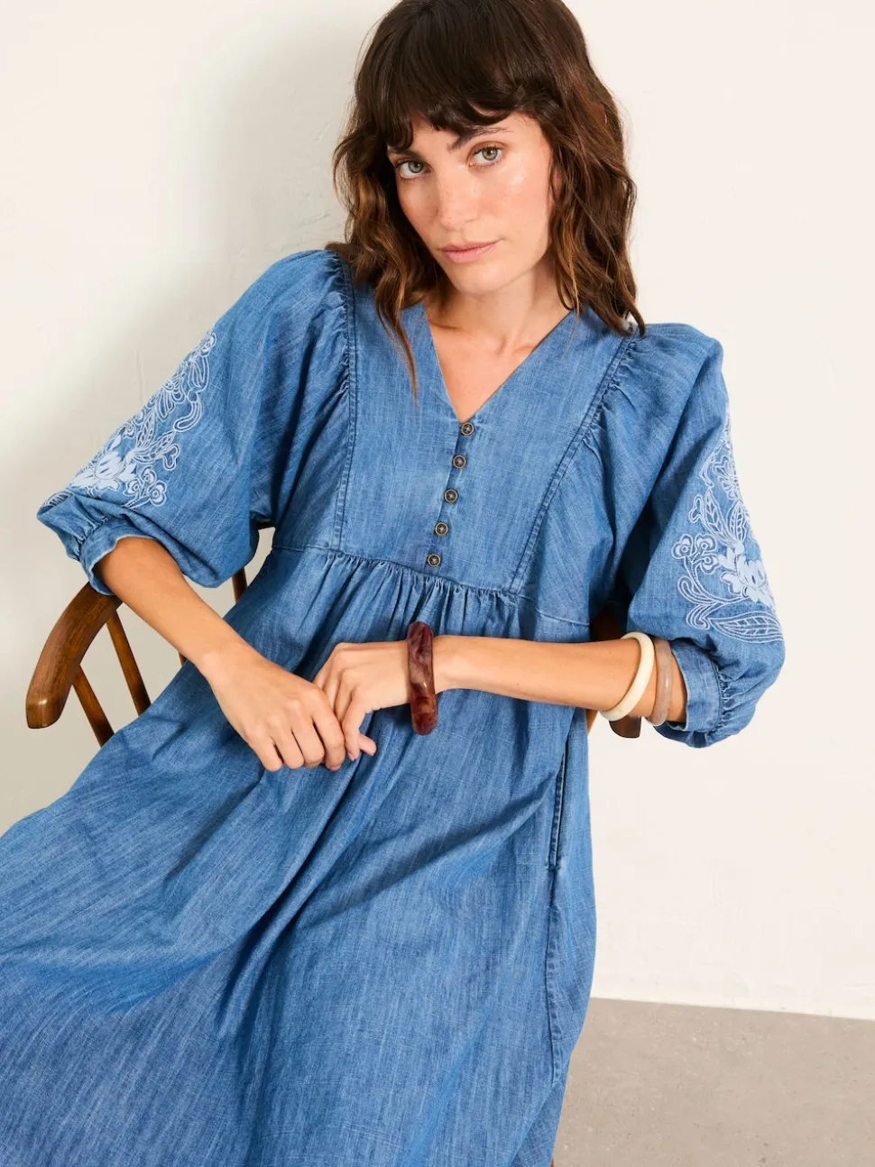 FatFace Jess Indigo Blue Denim Midi Dress