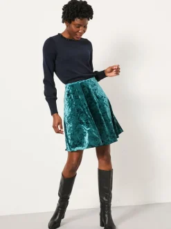 FatFace Jess Teal Blue Velvet Skirt