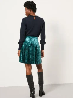FatFace Jess Teal Blue Velvet Skirt
